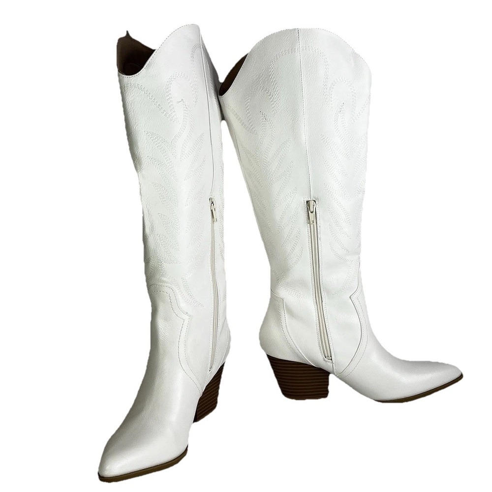 Arromic White Cowgirl Boots Embroidered Western Knee High Pointed Toe Size‎ 8.5 - Picture 2 of 9